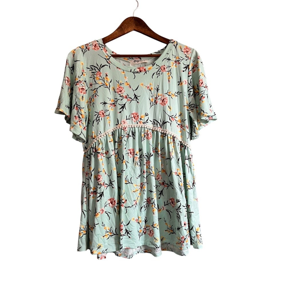 Haptics Floral Babydoll Top Women Small Mint Green Excellent Pom Pom HT1057C